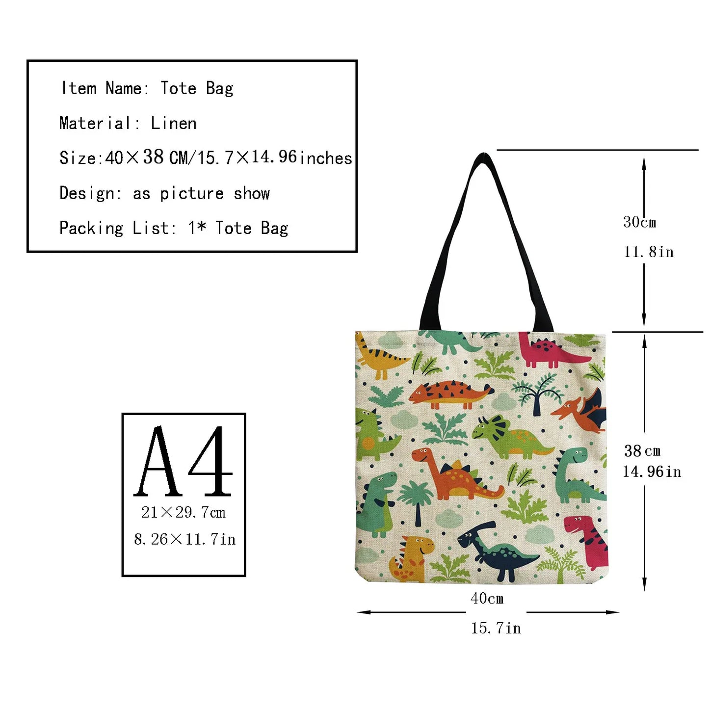 Cartoon Animal Dinosaur Print Women's Shoulder Bag High Capacity Portable Shopping Bag Trendy Handbag 2022Totebags For Women