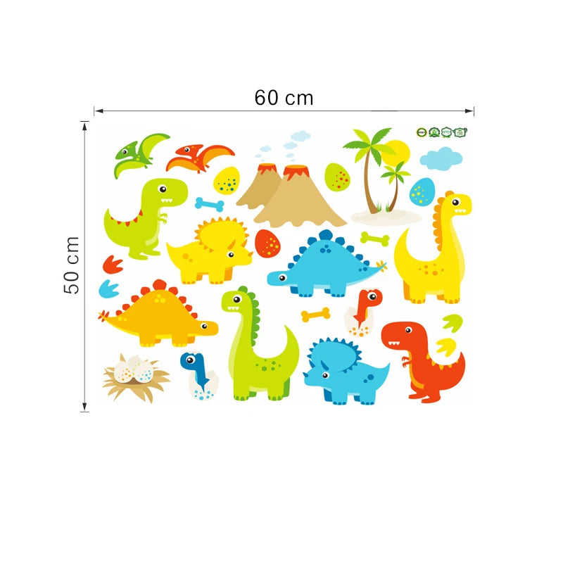 Colorful Cartoon Dinosaur Wall Stickers - Kids Room Decor