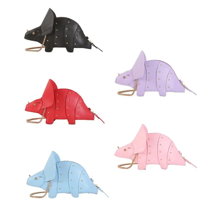 Women Fashion Dinosaur Shape PU Leather Rivet Chain Crossbody Shoulder Bag Girls Lady Messenger Bags Mini Clutch Shopping Tote