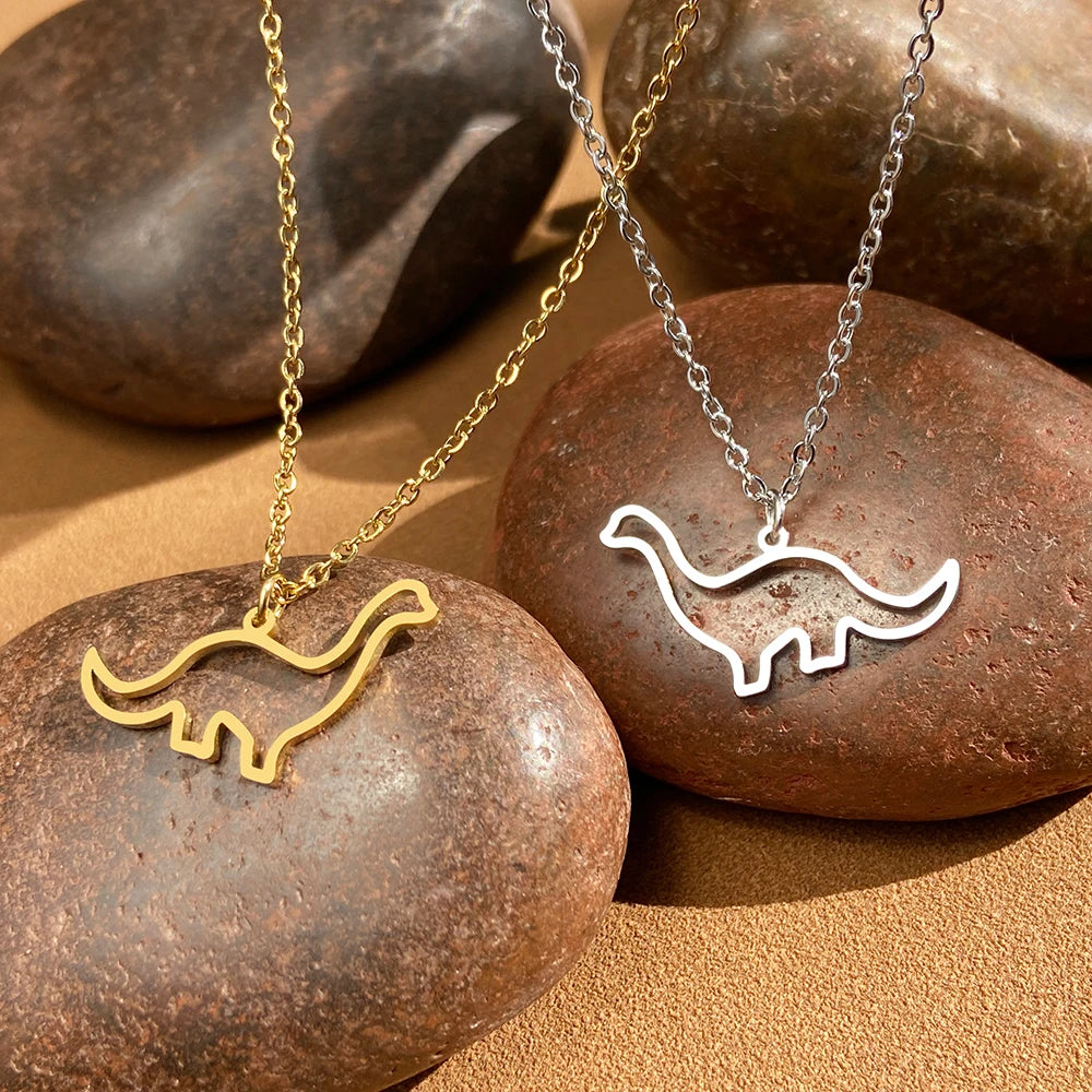 Stainless Steel Necklaces Hollow Dinosaur Animal Pendant Man's Chain Choker Fashion Necklace For Women Jewelry Party Best Gifts