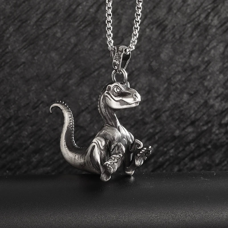 Fashionable Big Mouth Crocodile Dinosaur Animal Pendant Necklace Men's Punk Hip Hop Trendy Jewelry Boy Gift