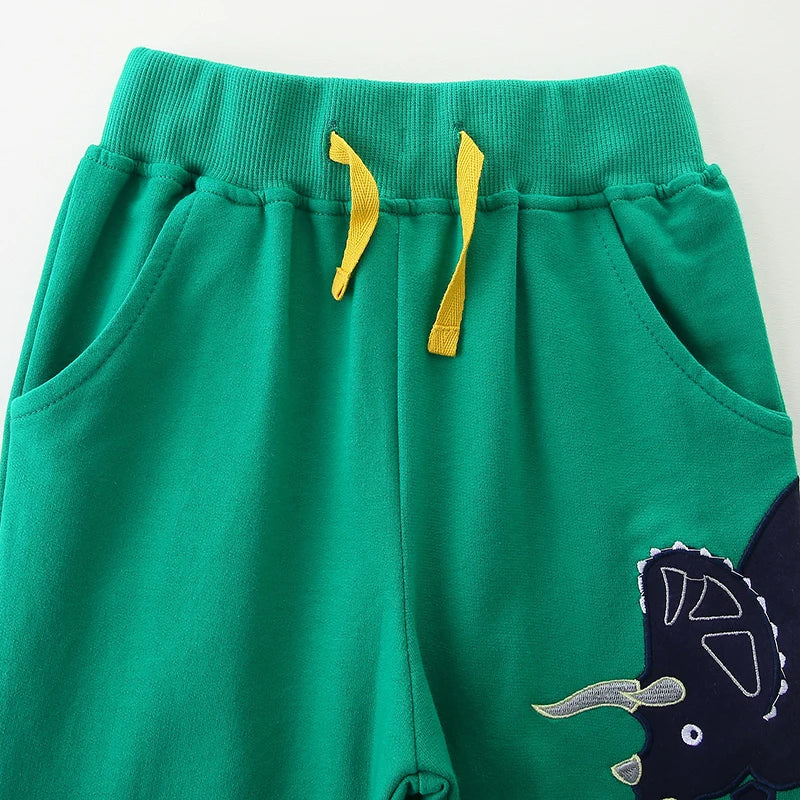 Boys' Cotton Sweatpants – Embroidered Dinosaur Cartoon Trousers