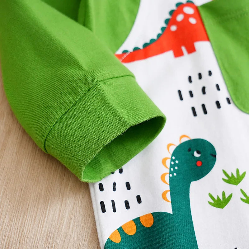 Spring & Autumn Baby Bodysuit – Cute Dinosaur Print, Cotton, Long Sleeve for Boys and Girls