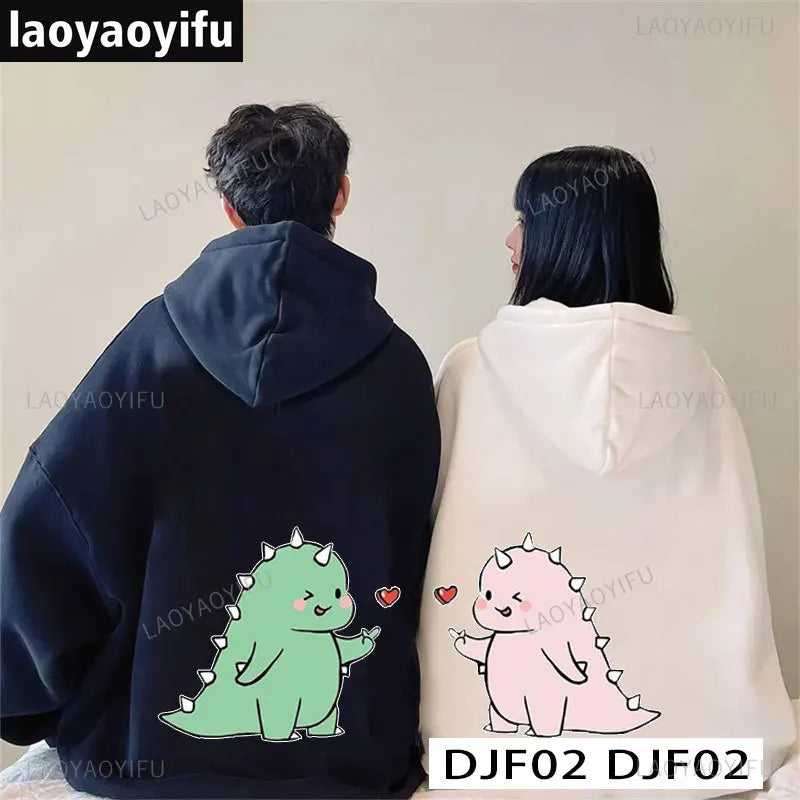 Cute Cartoon Dinosaur Hoodie Pullover for Couples