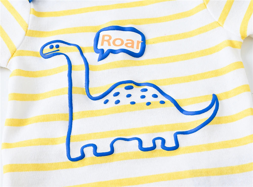 Summer Baby Boy Bodysuit Set – 100% Cotton Dinosaur Print, Short Sleeve, 3 Pcs/Lot