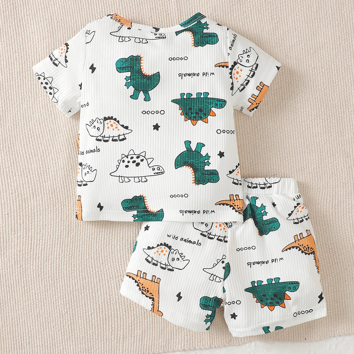 Summer Dinosaur & Letter Print T-Shirt and Shorts Set for Boys and Girls