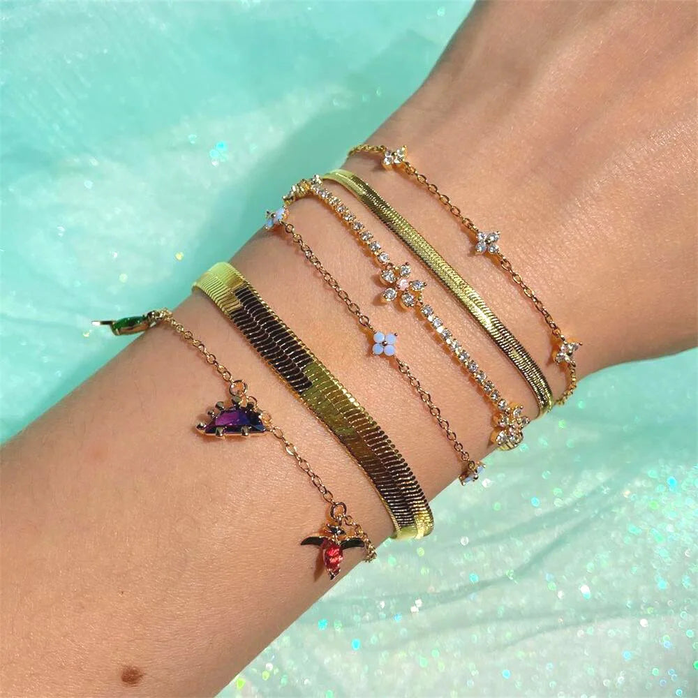 Ins Cute Small Colorful Zircon Dinosaur Pendant Bracelet For Women Girls Fashion Jewelry Statement Gifts