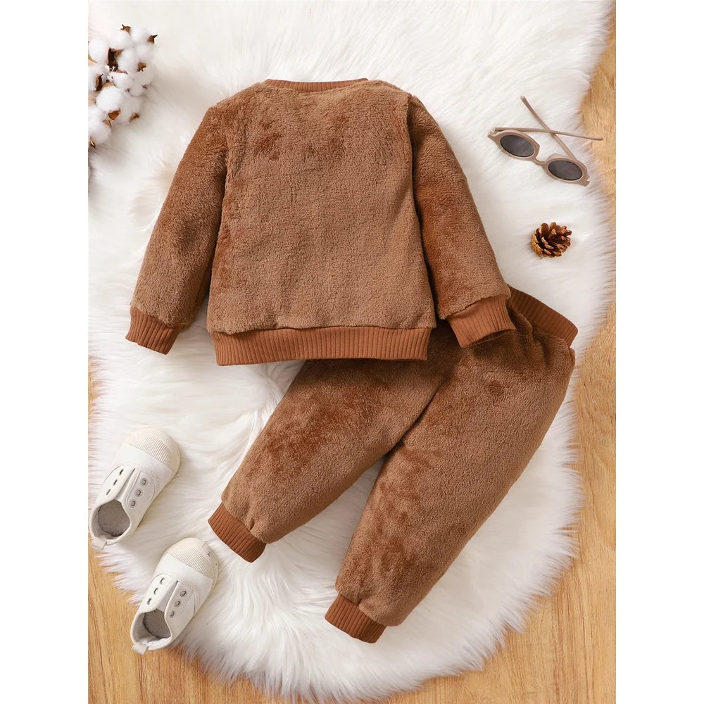 2PCS Winter Flannel Dinosaur Outfit – Unisex Toddler Sweater + Pants