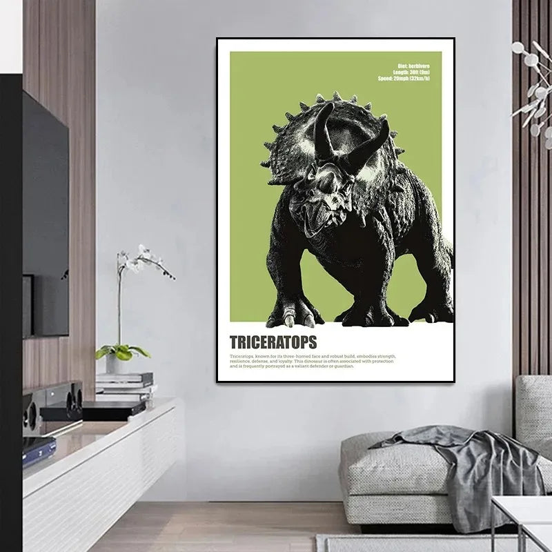 Dinosaur Poster Prints - Brachiosaurus, Stegosaurus, Triceratops Canvas Wall Art for Kids Nursery & Living Room Decor