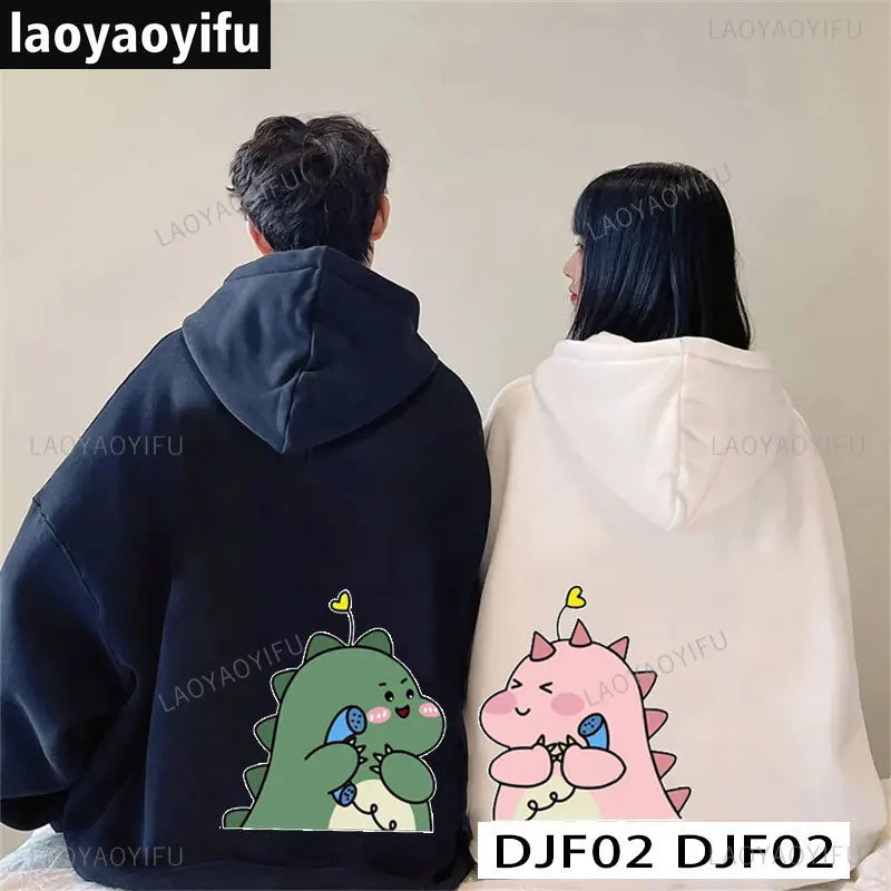 Cute Cartoon Dinosaur Hoodie Pullover for Couples