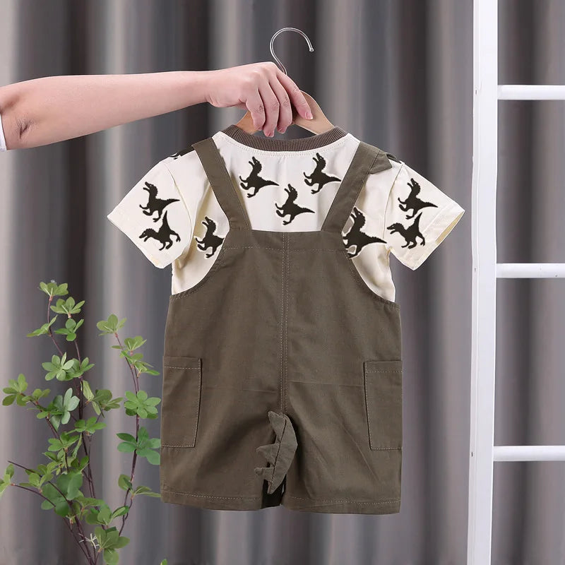Summer Baby Boys Dinosaur Print 2-Piece Clothing Set – T-Shirt & Overalls