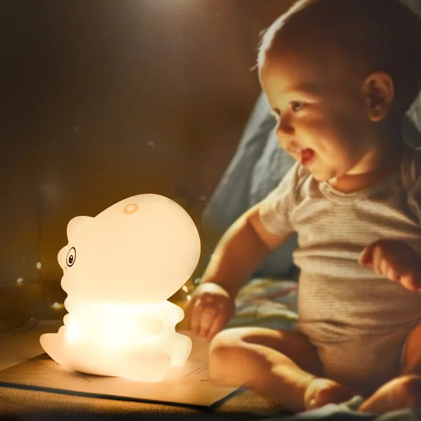 LED Silicone Dinosaur Night Light – Soft, Cute Lamp for Baby & Kids' Rooms, Nursery Decor