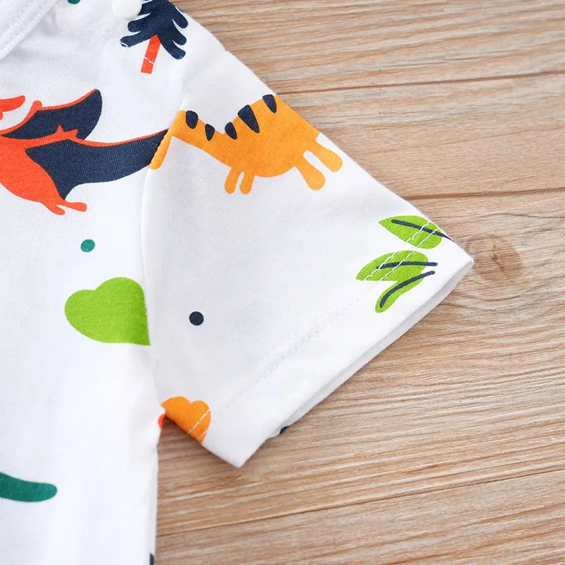 Newborn Baby Jumpsuit – Cute Dinosaur Print, Soft Cotton, Short Sleeve for Boys & Girls (0-18 Months)