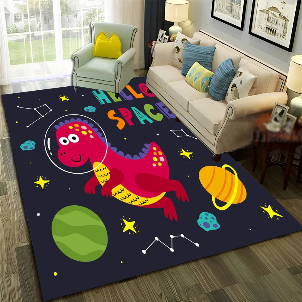 Cute Dinosaur Space Rug for Kids Room, Living Room & Bedroom, Non-Slip Carpet Mat
