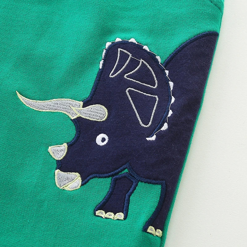 Boys' Cotton Sweatpants – Embroidered Dinosaur Cartoon Trousers