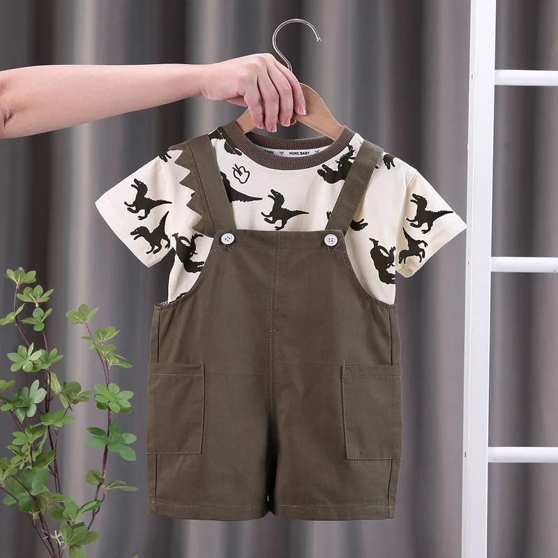 Summer Baby Boys Dinosaur Print 2-Piece Clothing Set – T-Shirt & Overalls