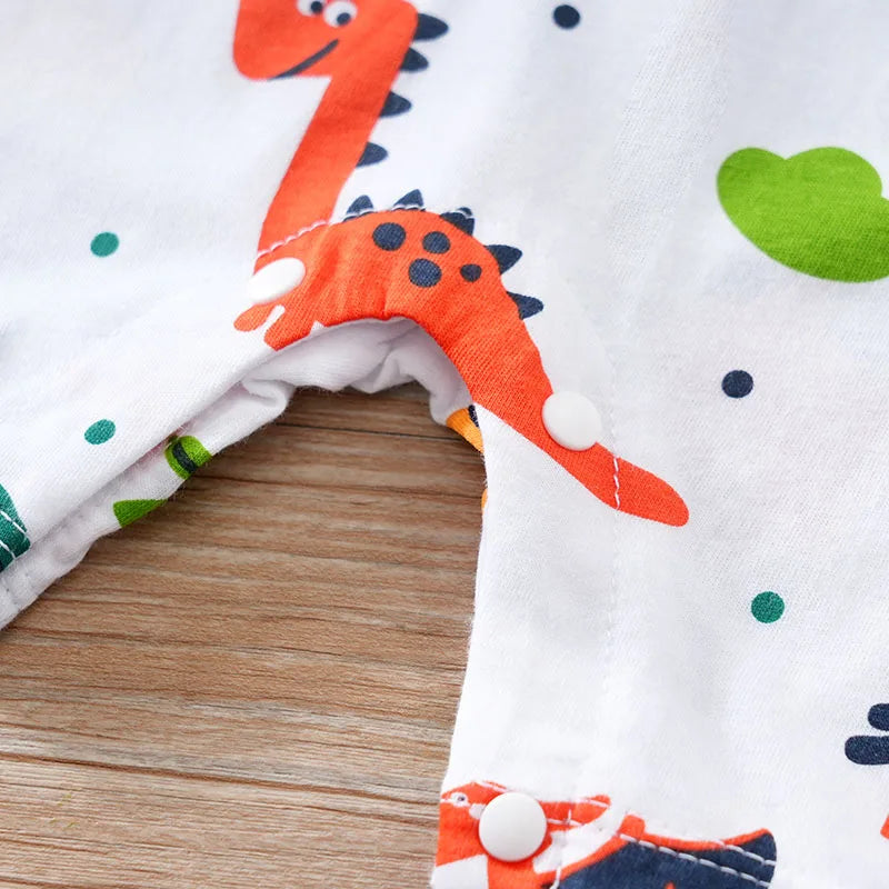 Newborn Baby Jumpsuit – Cute Dinosaur Print, Soft Cotton, Short Sleeve for Boys & Girls (0-18 Months)