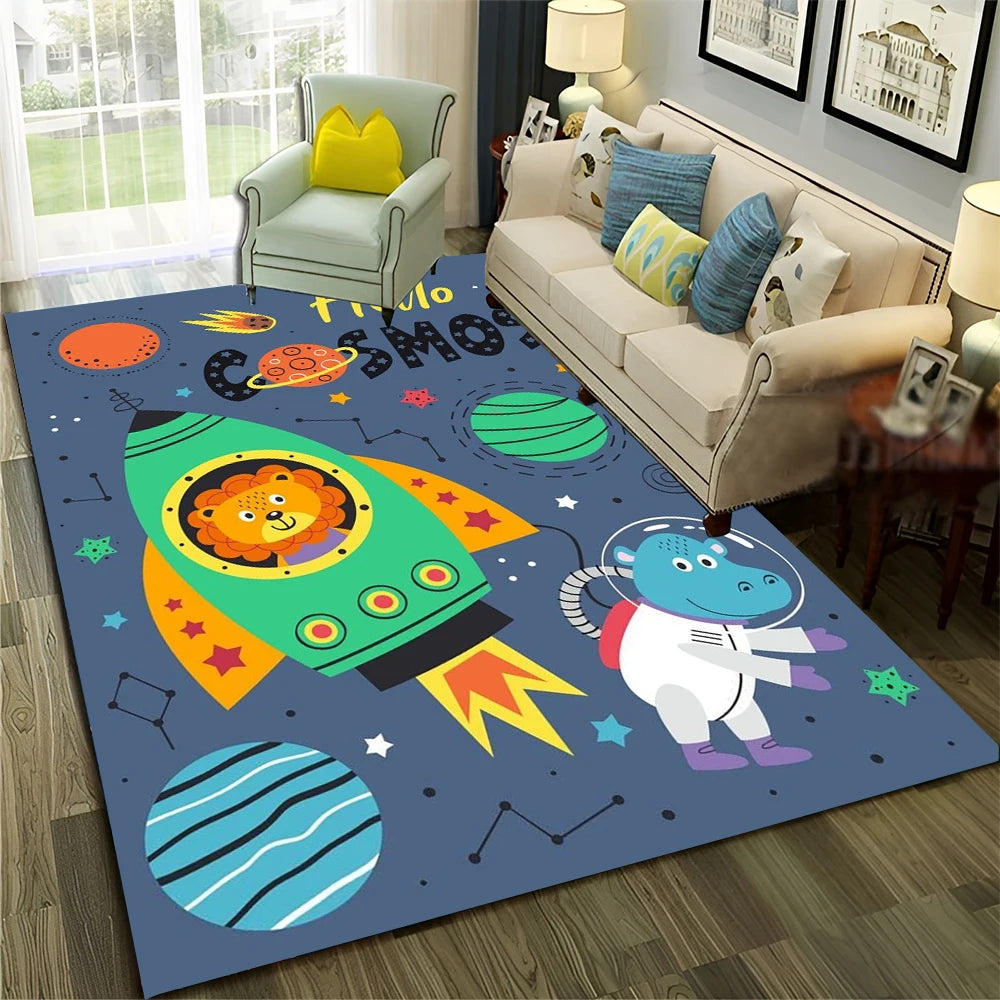 Cute Dinosaur Space Rug for Kids Room, Living Room & Bedroom, Non-Slip Carpet Mat