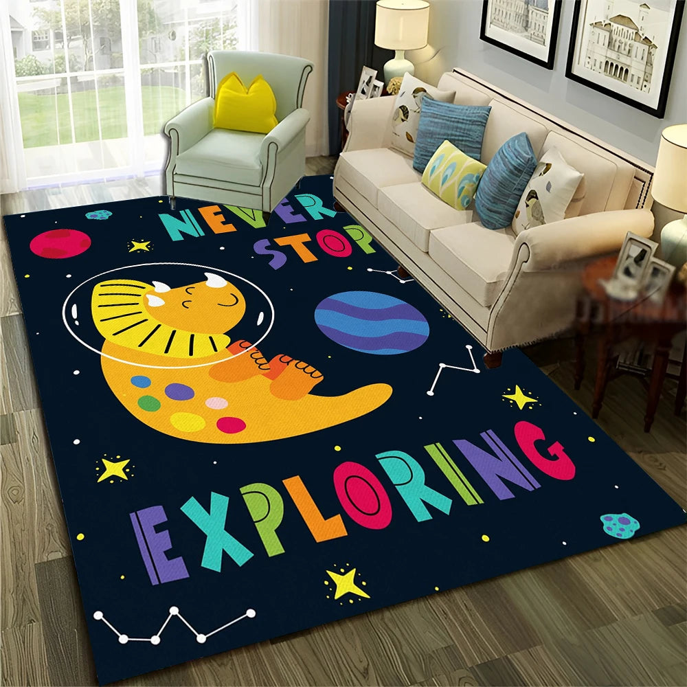 Cute Dinosaur Space Rug for Kids Room, Living Room & Bedroom, Non-Slip Carpet Mat