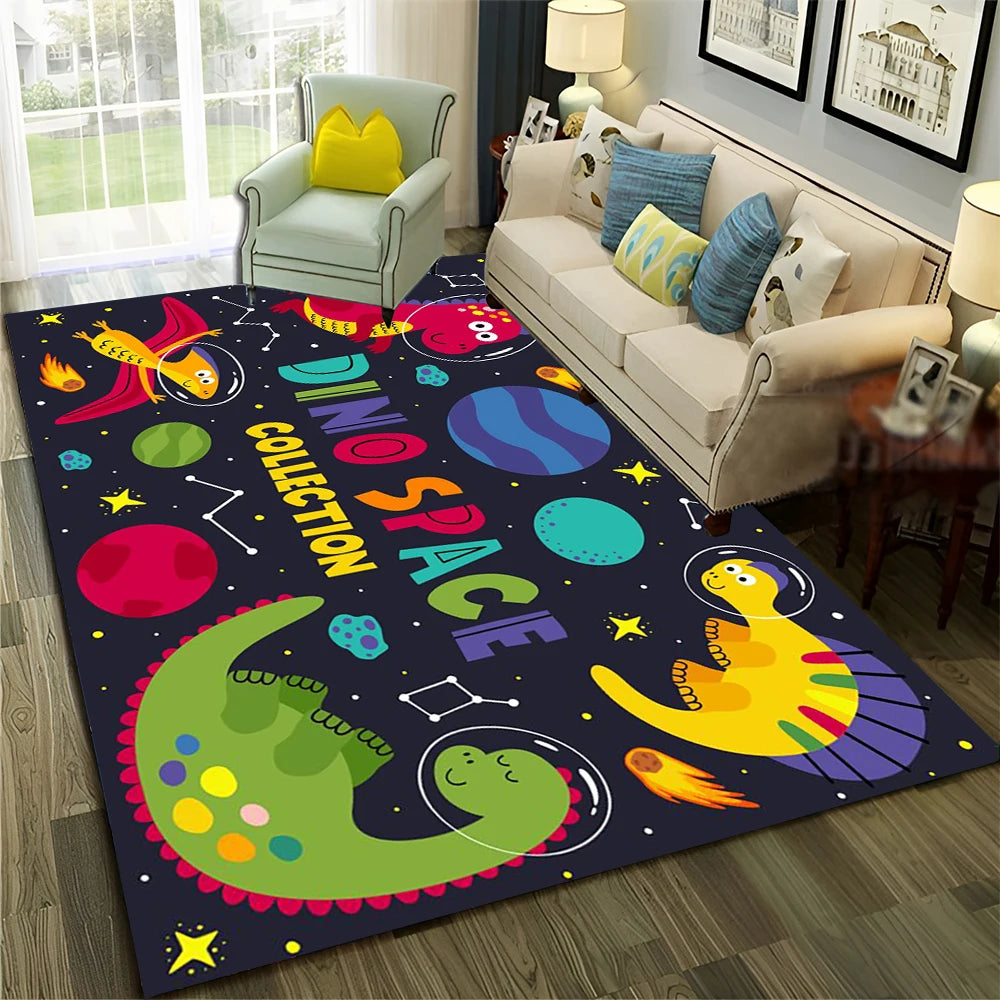 Cute Dinosaur Space Rug for Kids Room, Living Room & Bedroom, Non-Slip Carpet Mat