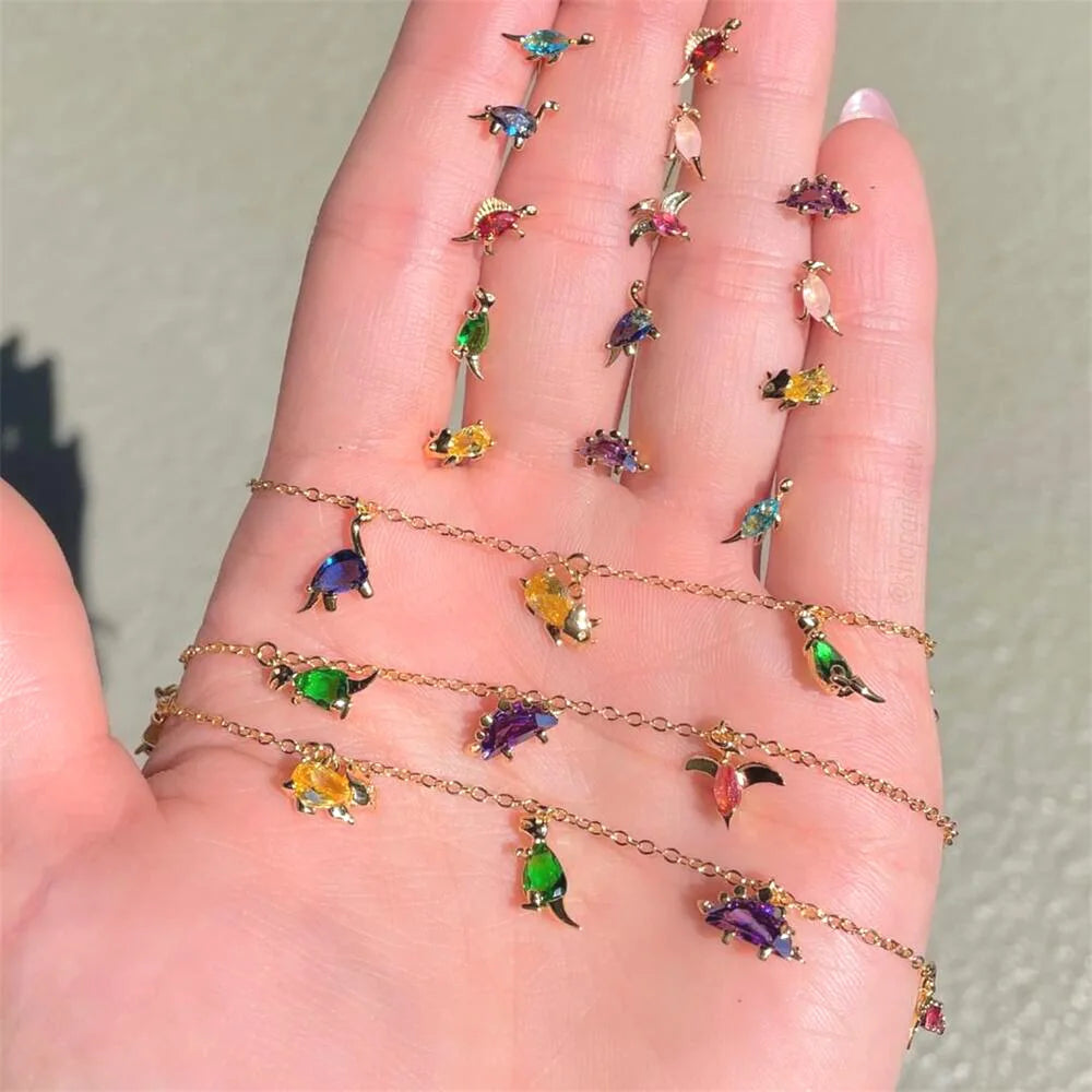 Ins Cute Small Colorful Zircon Dinosaur Pendant Bracelet For Women Girls Fashion Jewelry Statement Gifts
