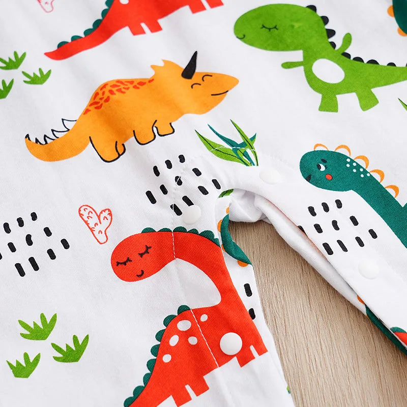 Spring & Autumn Baby Bodysuit – Cute Dinosaur Print, Cotton, Long Sleeve for Boys and Girls