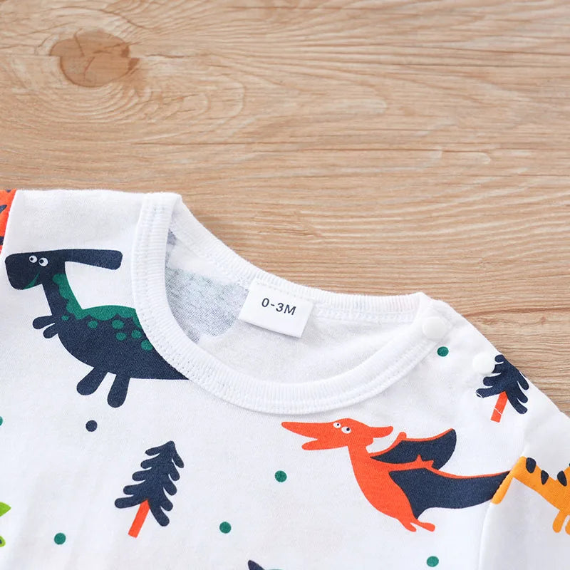 Newborn Baby Jumpsuit – Cute Dinosaur Print, Soft Cotton, Short Sleeve for Boys & Girls (0-18 Months)