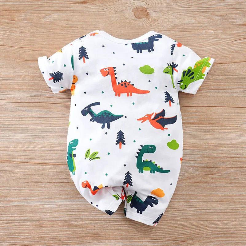 Newborn Baby Jumpsuit – Cute Dinosaur Print, Soft Cotton, Short Sleeve for Boys & Girls (0-18 Months)