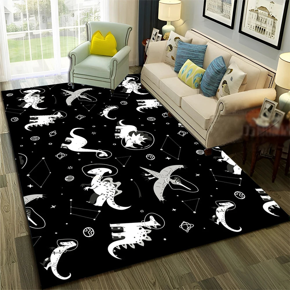 Cute Dinosaur Space Rug for Kids Room, Living Room & Bedroom, Non-Slip Carpet Mat