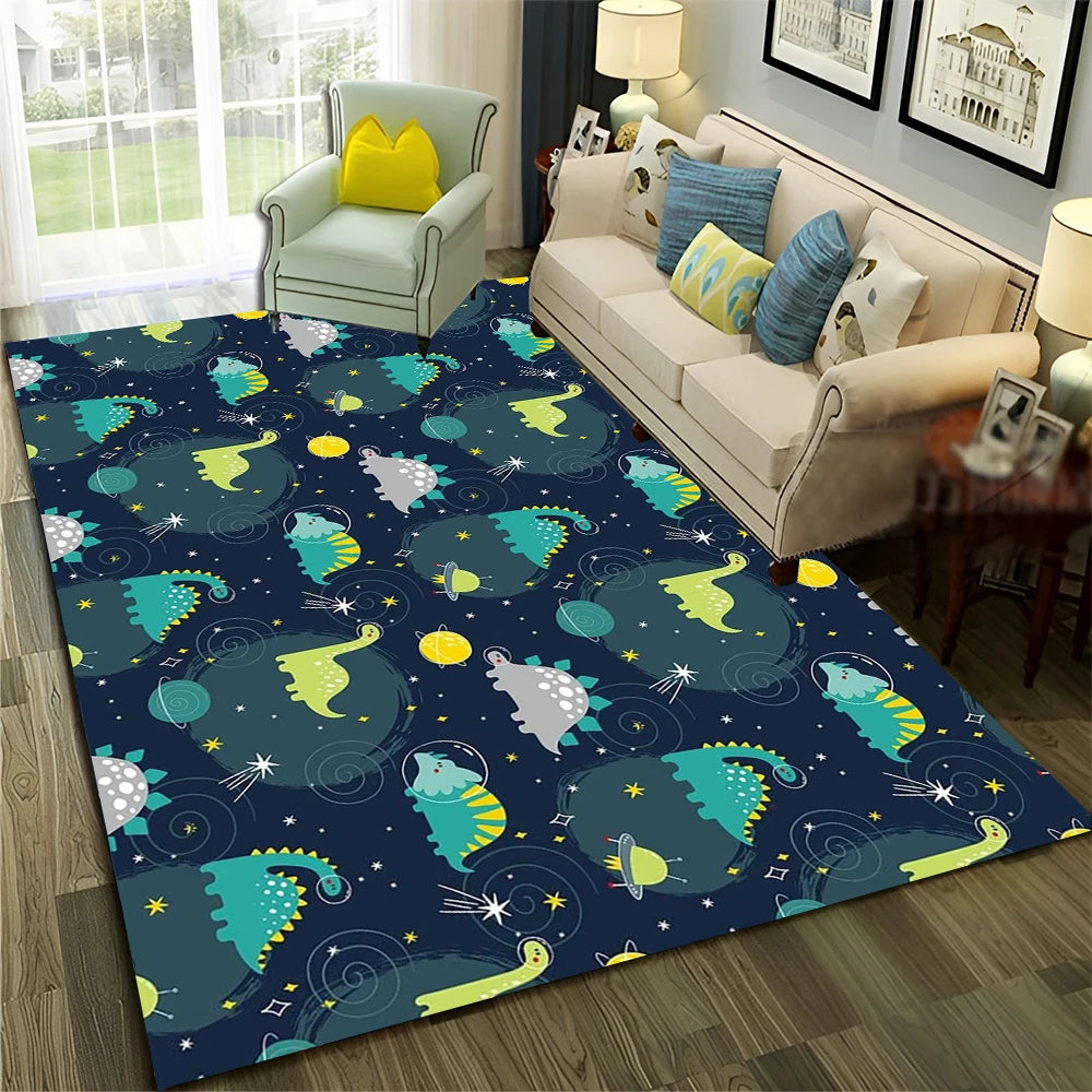 Cute Dinosaur Space Rug for Kids Room, Living Room & Bedroom, Non-Slip Carpet Mat