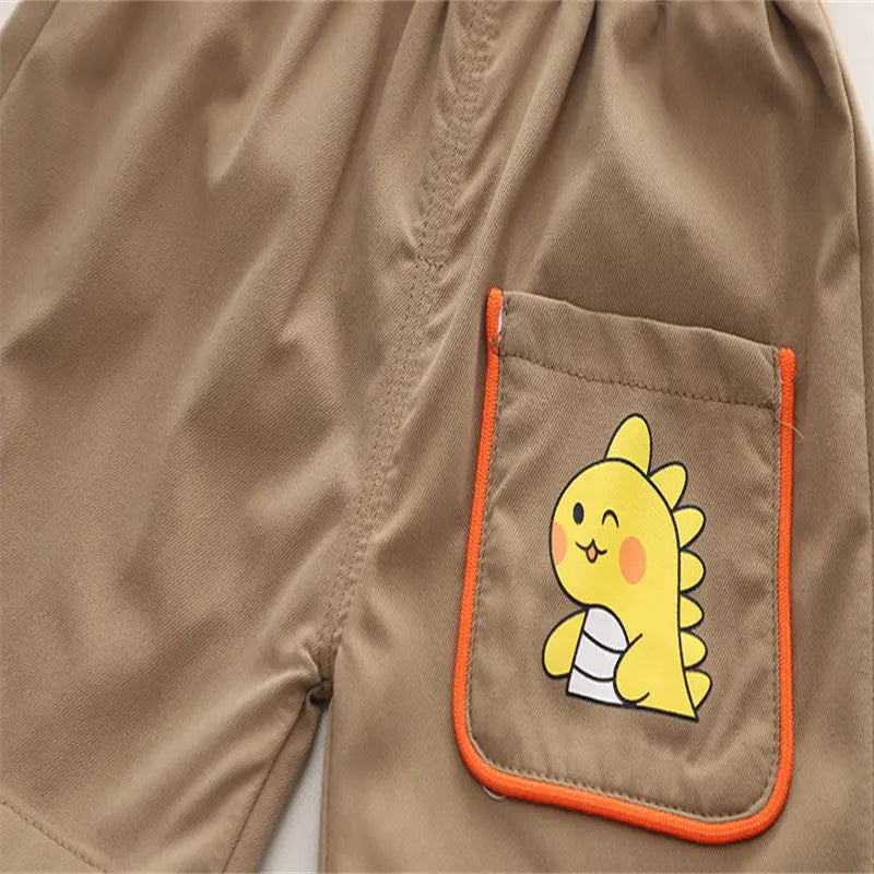 Cartoon Dinosaur 2-Piece Set for Kids – Short Sleeve Shirt & Pants Toddler Tracksuit