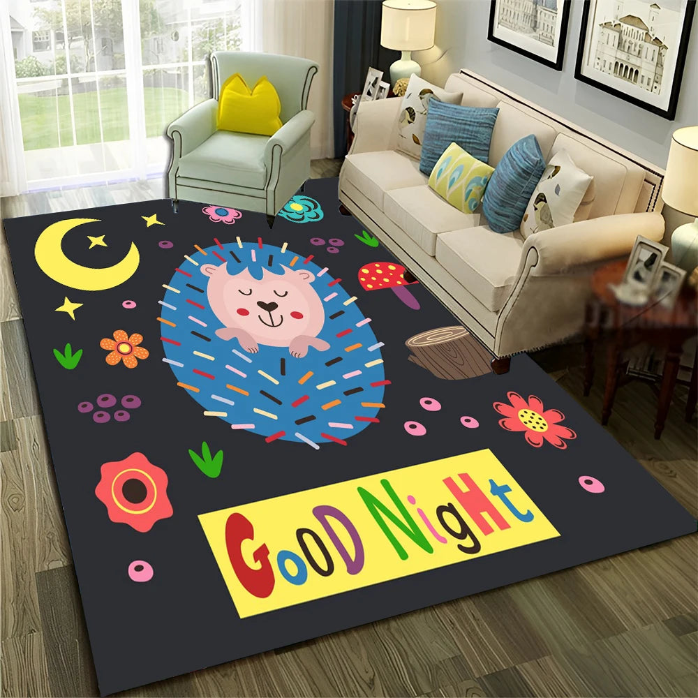 Cute Dinosaur Space Rug for Kids Room, Living Room & Bedroom, Non-Slip Carpet Mat