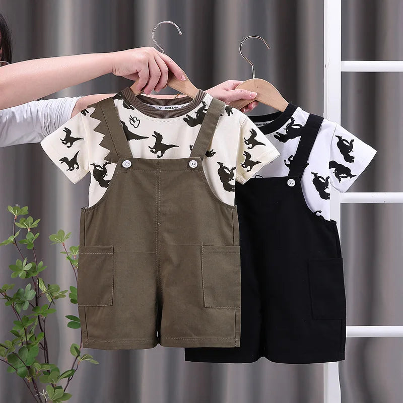 Summer Baby Boys Dinosaur Print 2-Piece Clothing Set – T-Shirt & Overalls