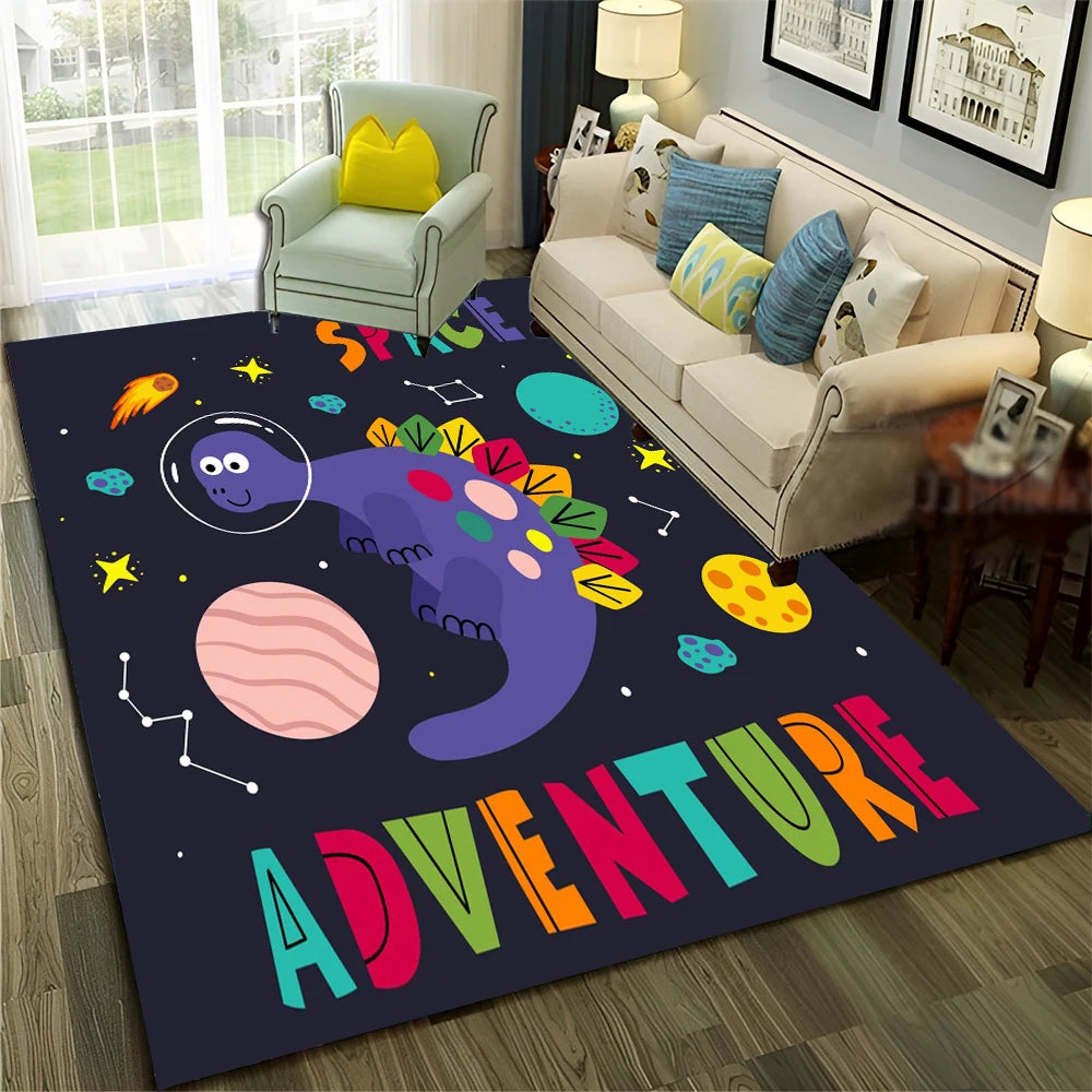 Cute Dinosaur Space Rug for Kids Room, Living Room & Bedroom, Non-Slip Carpet Mat