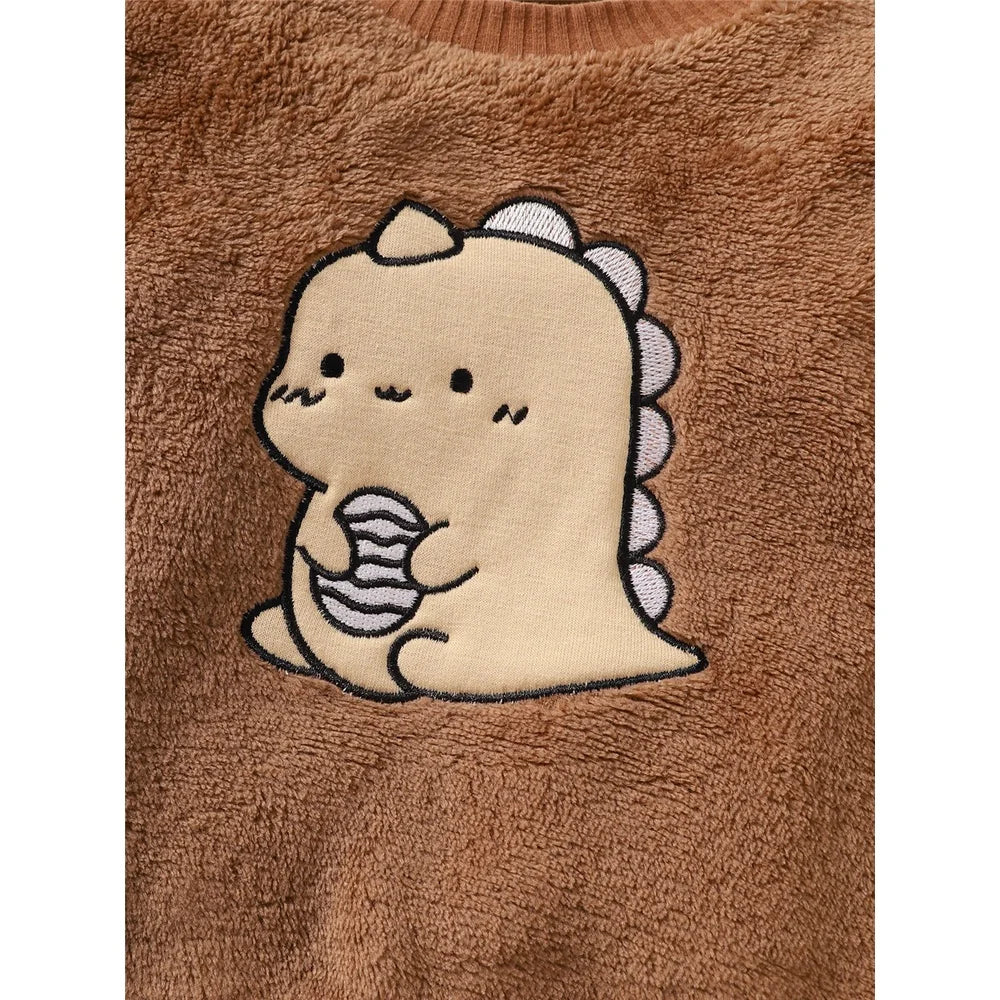 2PCS Winter Flannel Dinosaur Outfit – Unisex Toddler Sweater + Pants