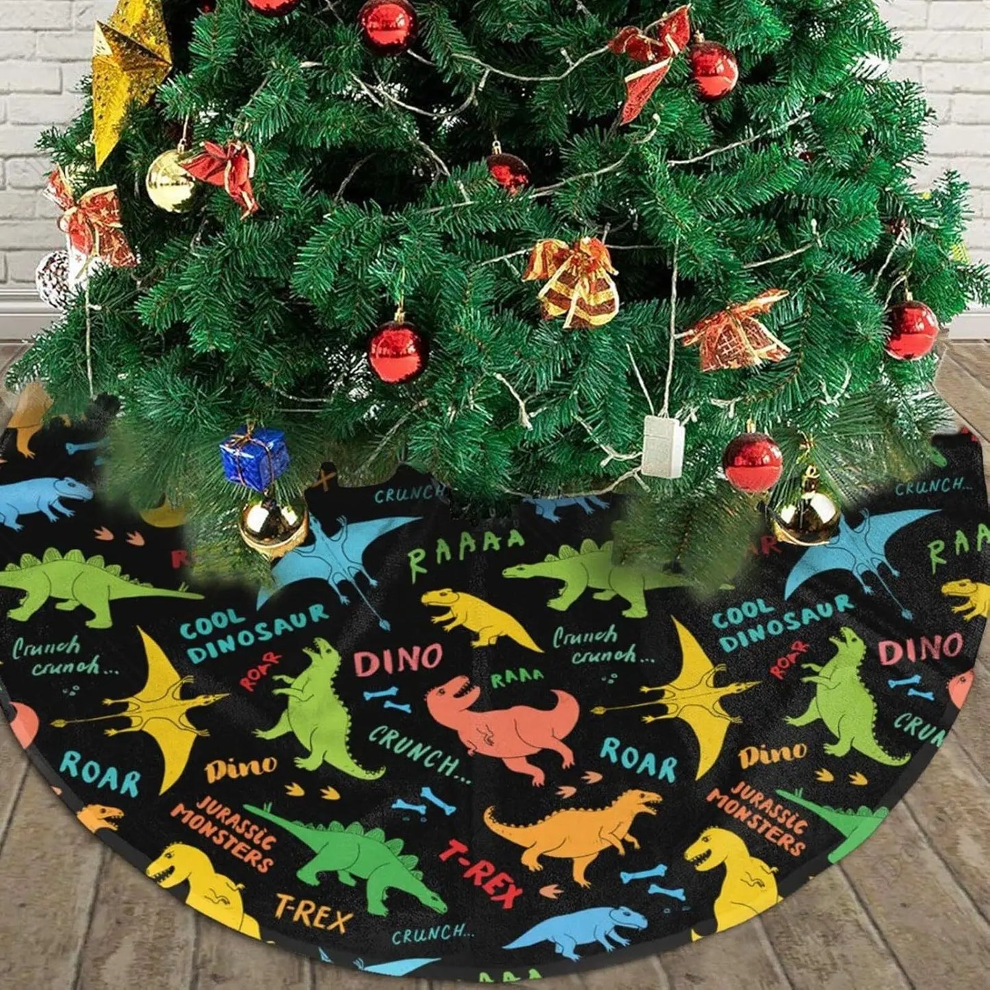 Tree Skirt Cute Cartoon Dinosaurs Dino Christmas Tree mat for Holiday Party Decorations