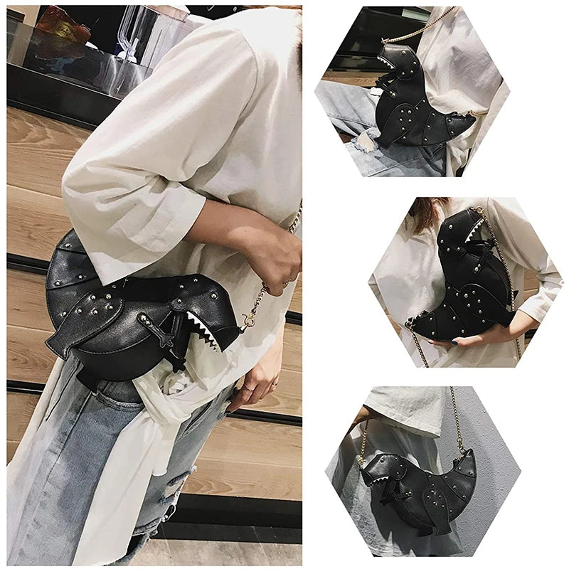 Dinosaur Design Rivets Women's Purses and Handbags Shoulder Chain Bag Designer Small Crossbody Bag Female Clutch Bag Pu Leather