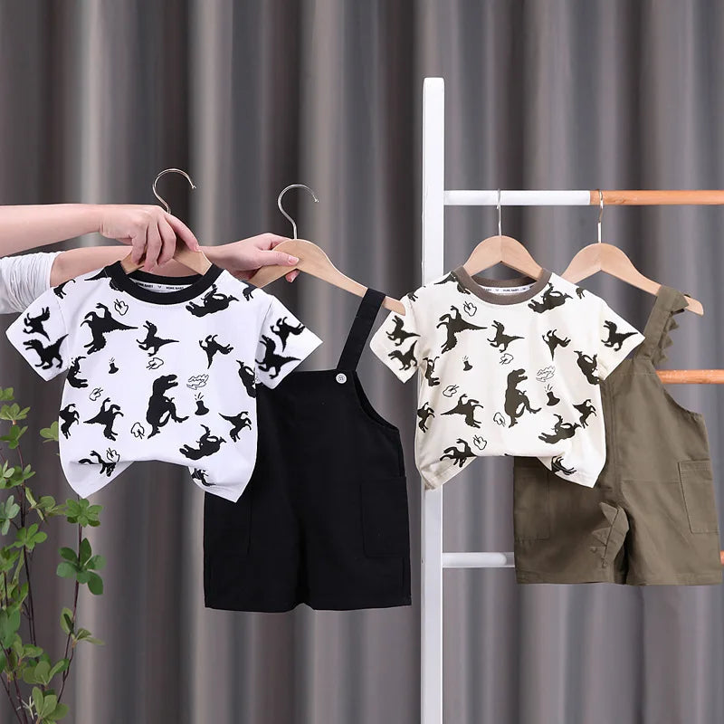 Summer Baby Boys Dinosaur Print 2-Piece Clothing Set – T-Shirt & Overalls