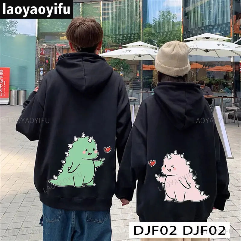 Cute Cartoon Dinosaur Hoodie Pullover for Couples