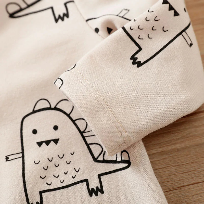 Baby Bodysuit – Cute Dinosaur Print, Cotton, Long Sleeve, Round Neck for Boys and Girls