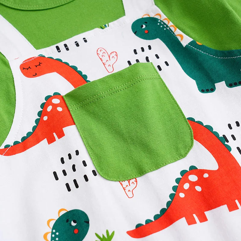 Spring & Autumn Baby Bodysuit – Cute Dinosaur Print, Cotton, Long Sleeve for Boys and Girls