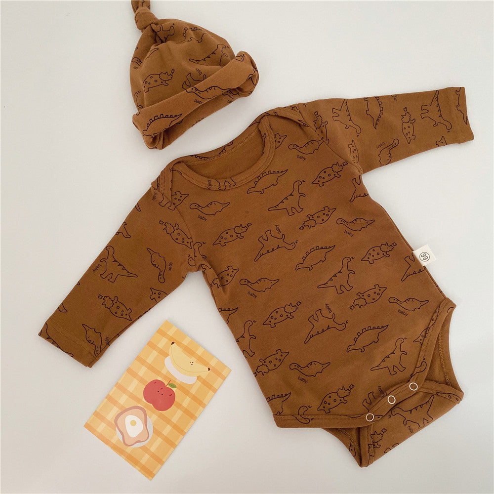 Infant baby dinosaur round neck suit