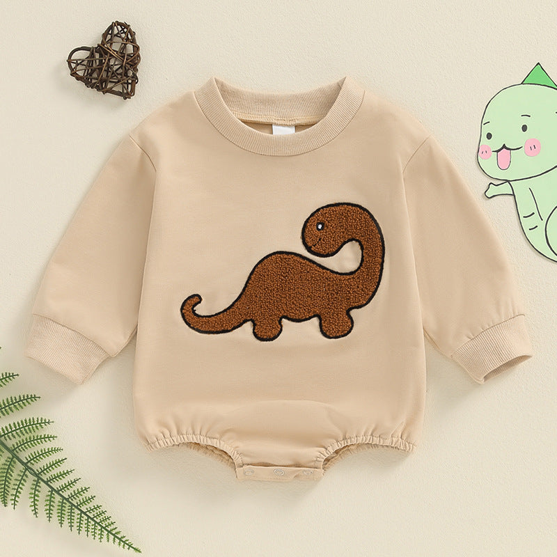 Baby Long Sleeve Dinosaur Embroidery Triangle Overalls