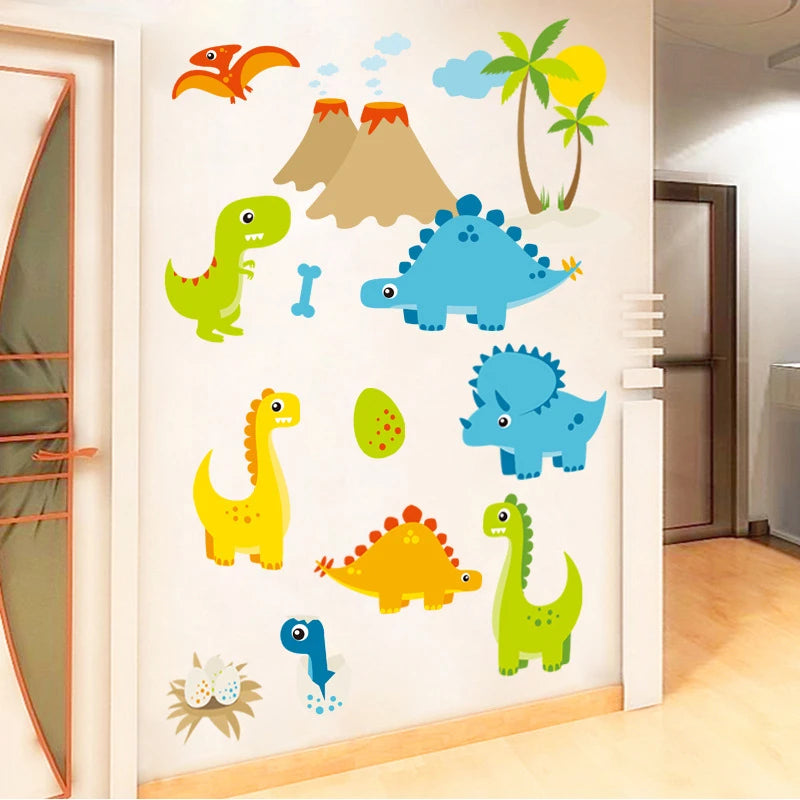 Colorful Cartoon Dinosaur Wall Stickers - Kids Room Decor