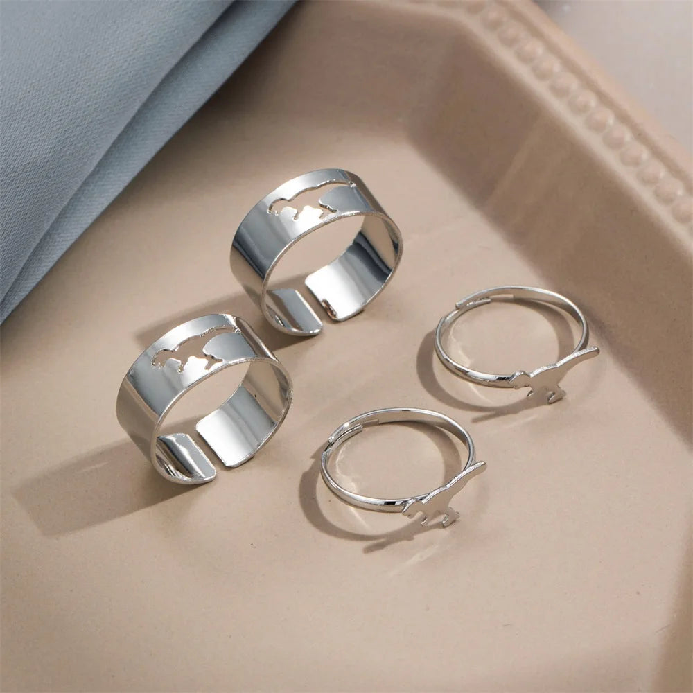 Trendy Silver Color Dinosaur Rings For Women Men Lover Couple Rings Set Friendship Engagement Wedding Open Rings 2021 Jewelry