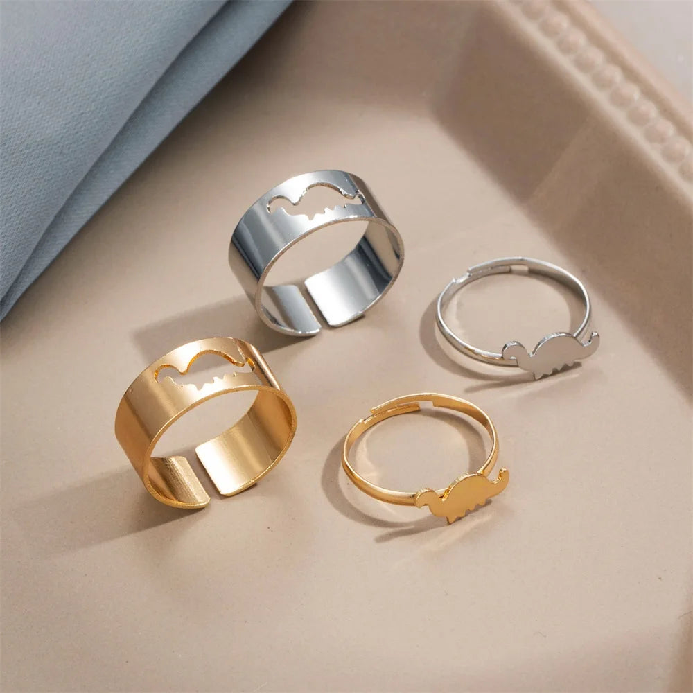 Trendy Silver Color Dinosaur Rings For Women Men Lover Couple Rings Set Friendship Engagement Wedding Open Rings 2021 Jewelry