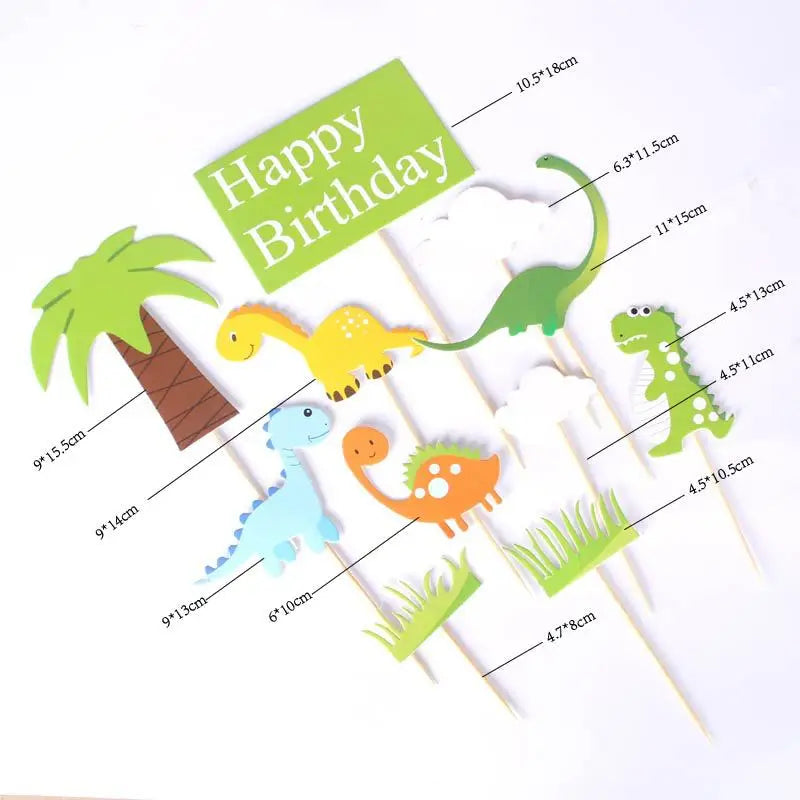 Dinosaur Cake Topper with Coconut Tree – Happy Birthday Cupcake Decoration for Kids Parties, Baby Showers & Cake Supplies