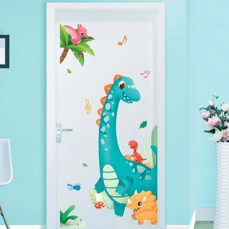 Large Cartoon Dinosaur Wall Stickers for Kids – Removable Nursery, Bedroom, and Bathroom Decor DIY Decals