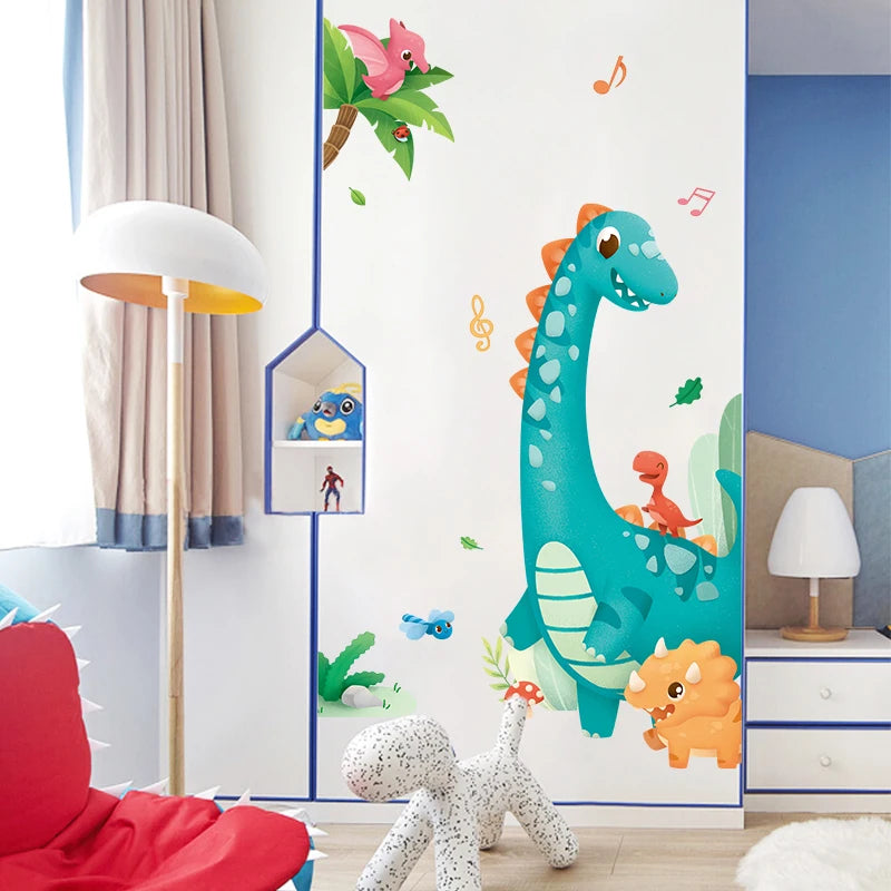 Large Cartoon Dinosaur Wall Stickers for Kids – Removable Nursery, Bedroom, and Bathroom Decor DIY Decals