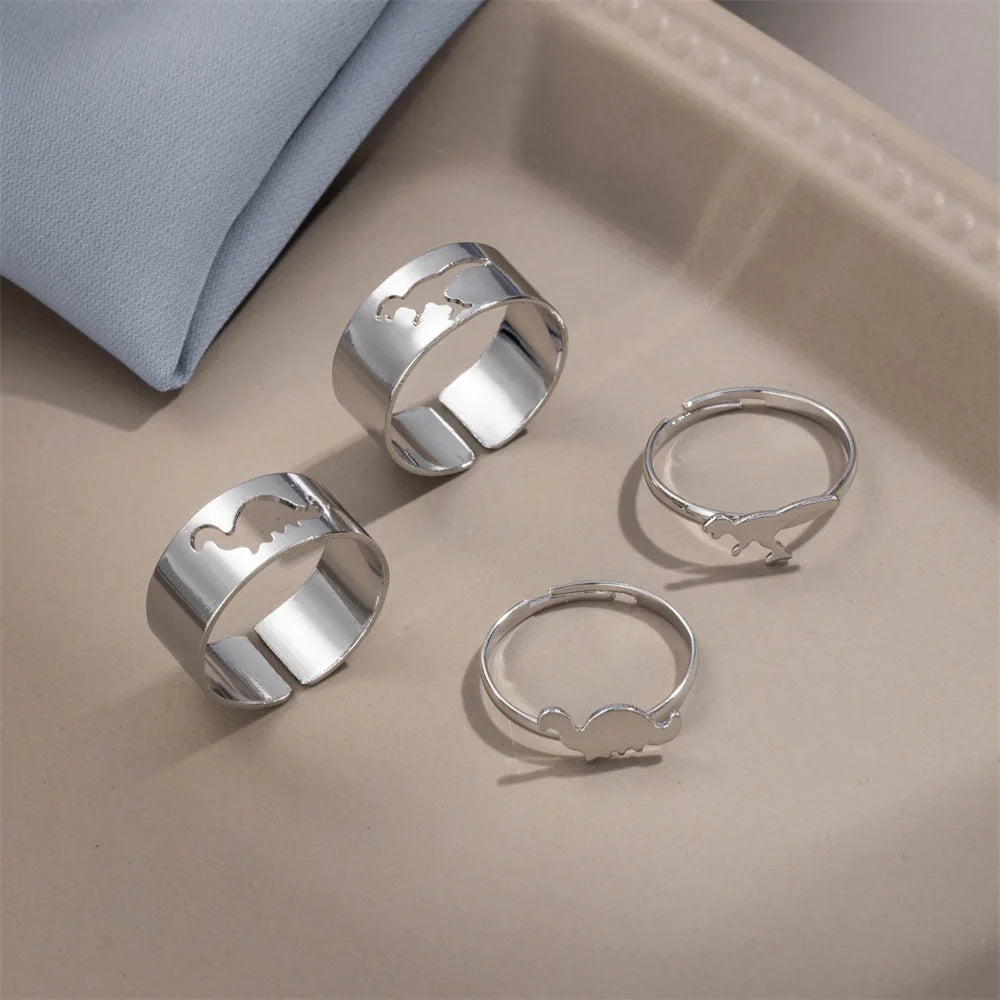 Trendy Silver Color Dinosaur Rings For Women Men Lover Couple Rings Set Friendship Engagement Wedding Open Rings 2021 Jewelry